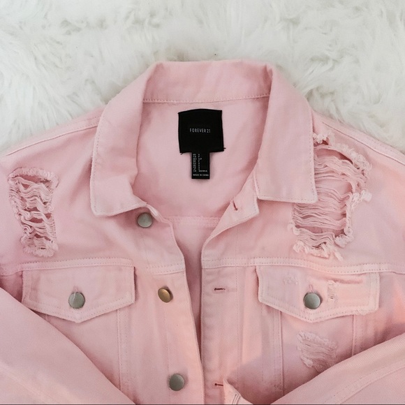 pink distressed jean jacket